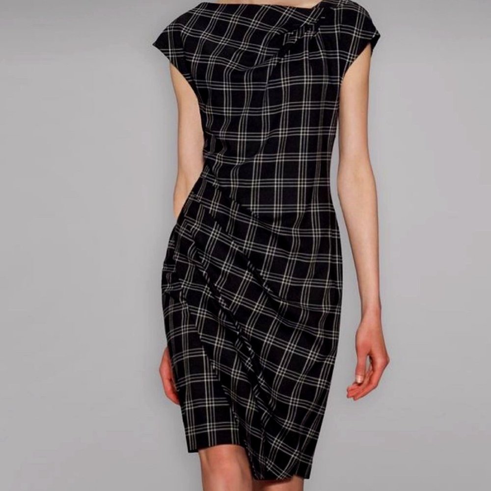 Worth New York - Black Plaid Asymmetrical Sheath Dress